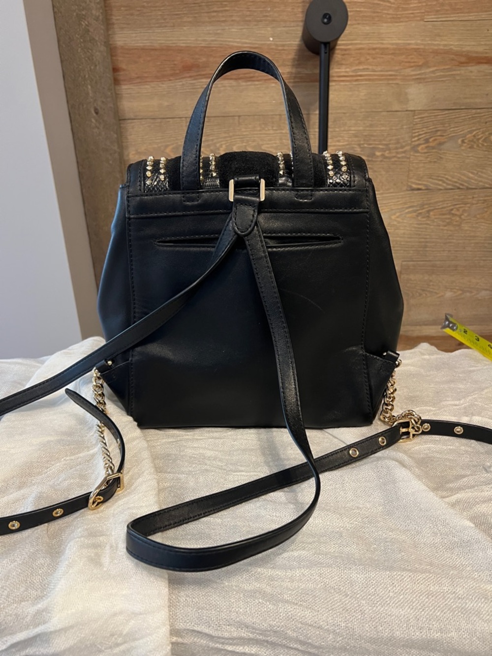 Michael Kors Whitney black leather & suede backpack with gold studded front. - Picture 3 of 5